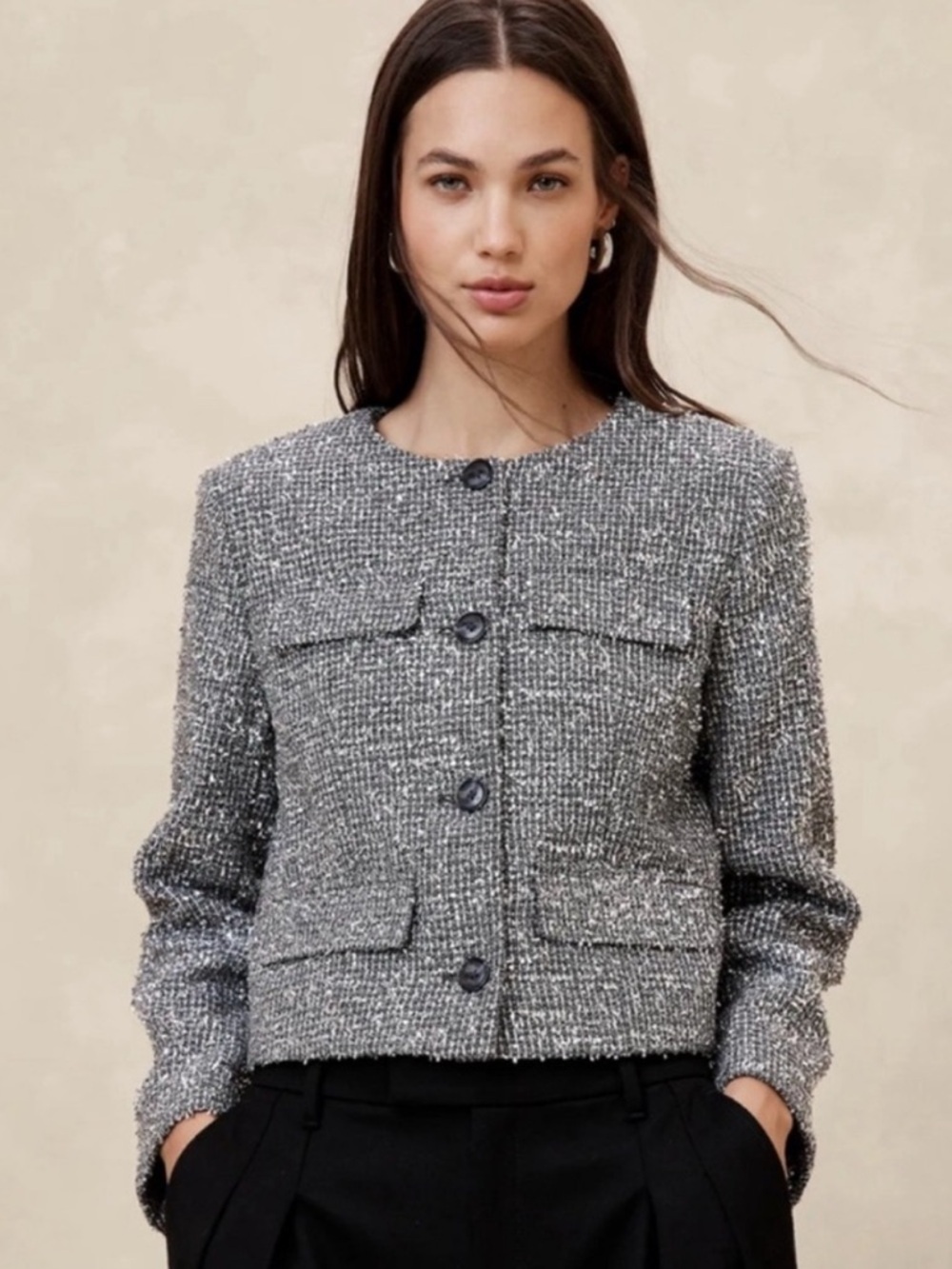 NWT Banana Republic Tweed Metallic Blazer Silver size Small